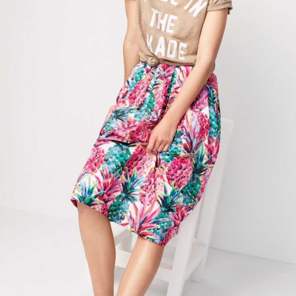 J. Crew Pineapple midi skirt, pockets and elastic